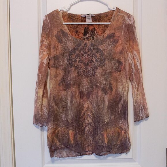 VTG L Keren Hart Y2K 90s Fall Abstract Multicolor Paisley Lace Whimsigoth Fairy - Picture 1 of 8